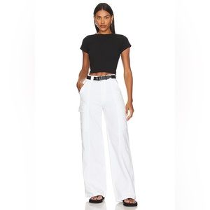 Hudson Jeans High Rise Wide Leg Cargo in White. Size 25